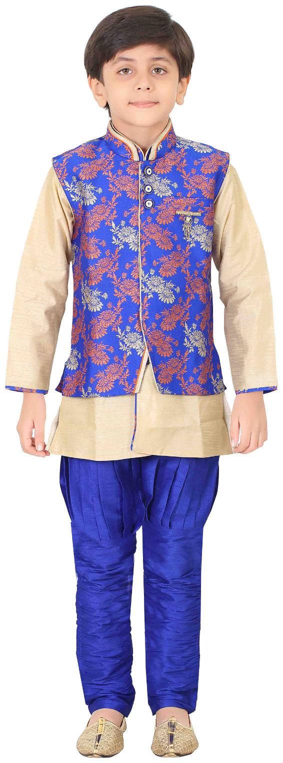 

Jeetethnics Boy Silk blend Solid Kurta pyjama set - Blue