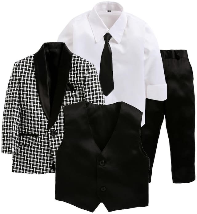 Jeetethnics Black;White Boys Coat Suit Set