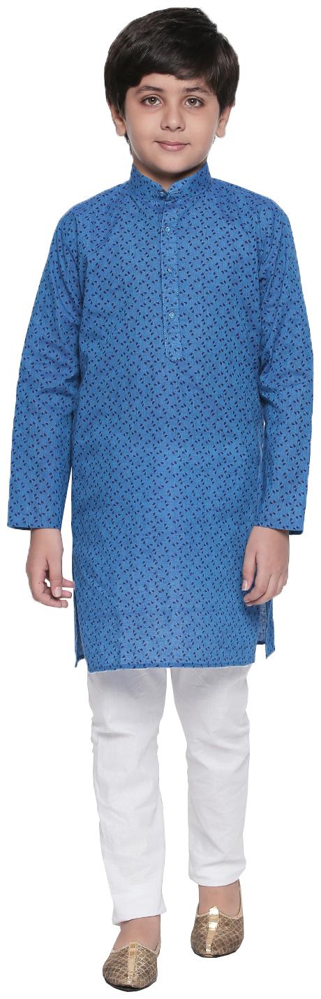 

Jeetethnics Boy Cotton Solid Kurta pyjama set - Blue