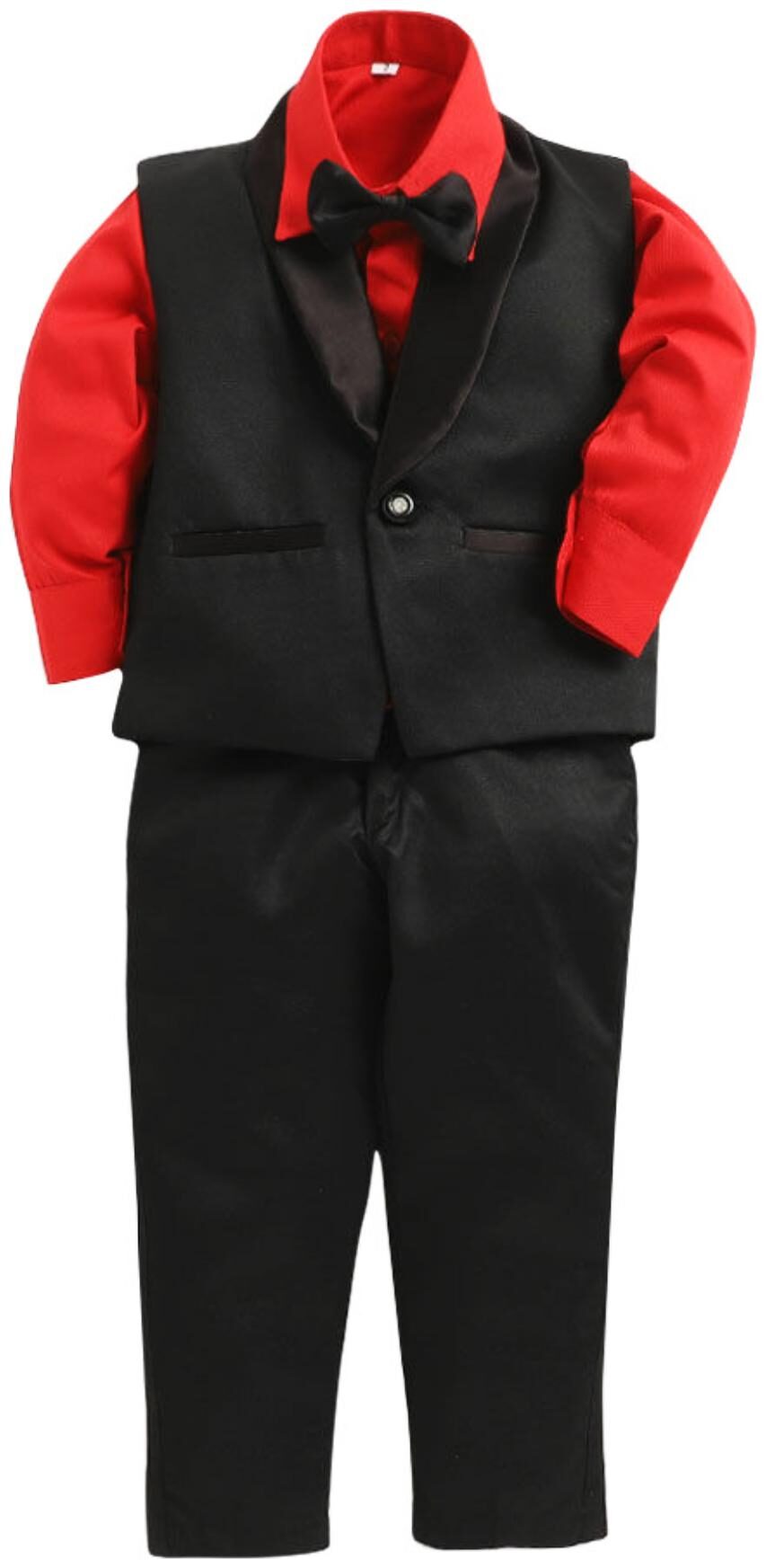 

Jeetethnics Black Red Boys Waistcoat Suit Set