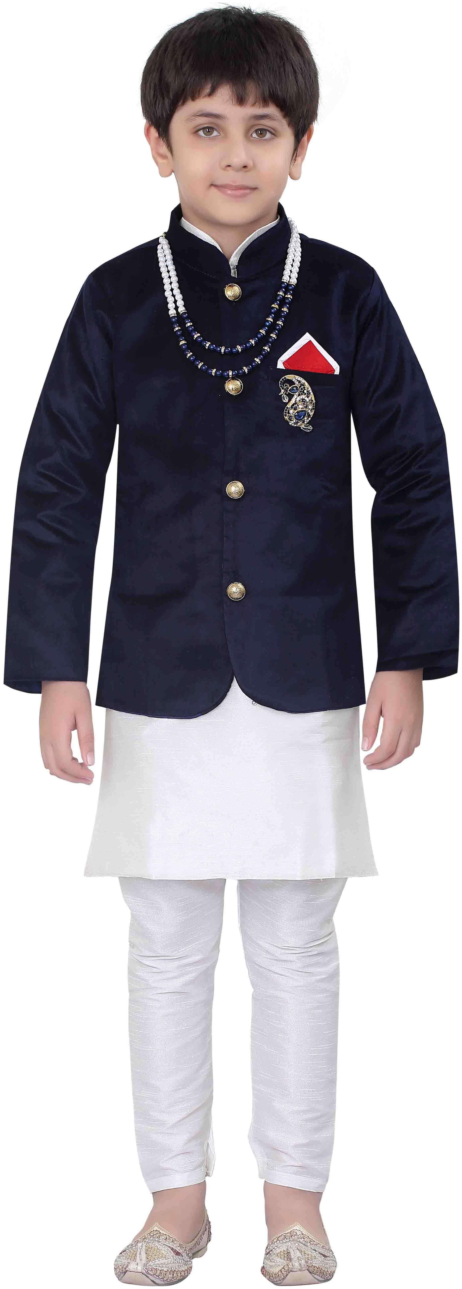 

Jeetethnics Boy Silk blend Solid Kurta pyjama set - Blue