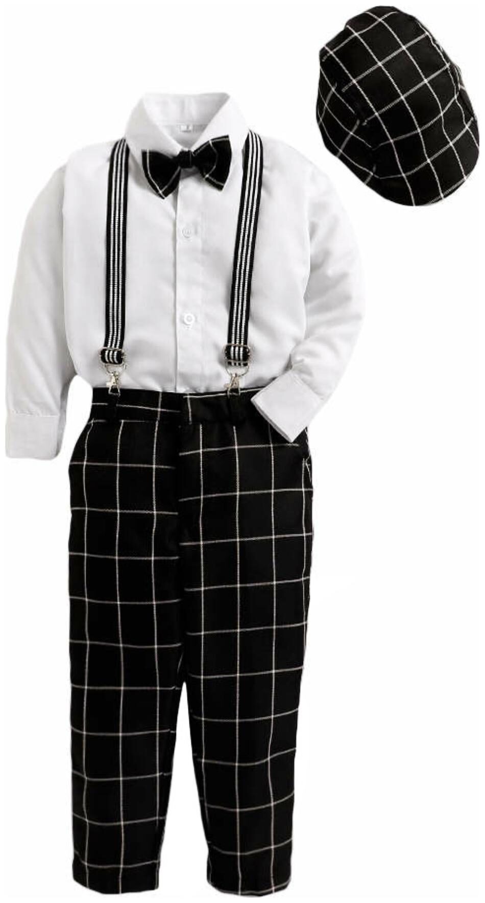 

Jeetethnics Grey Boys Suspender Pant Set Black White)