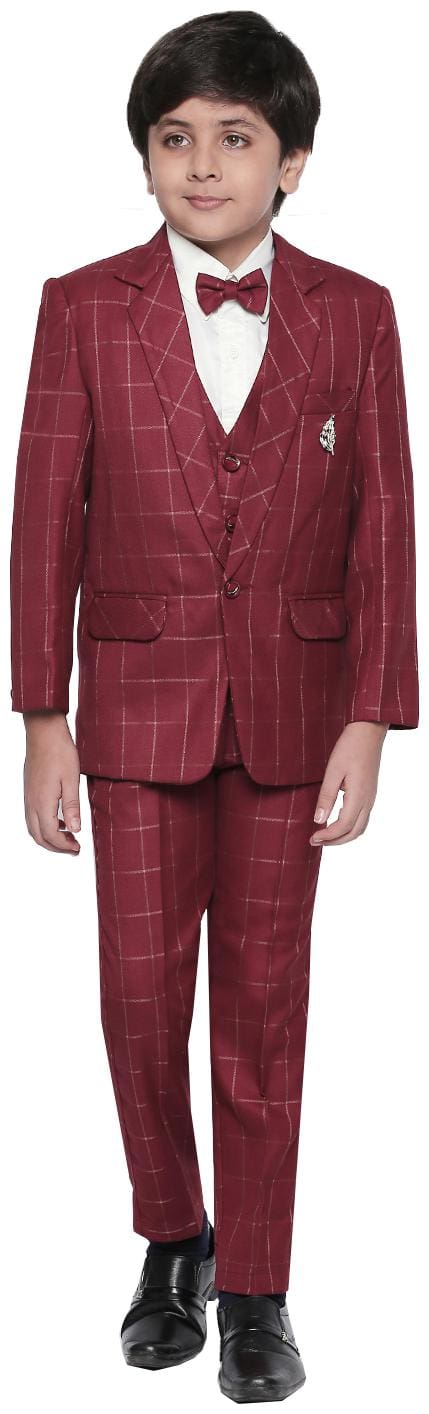 Jeetethnics Maroon Boys Coat Suit Set