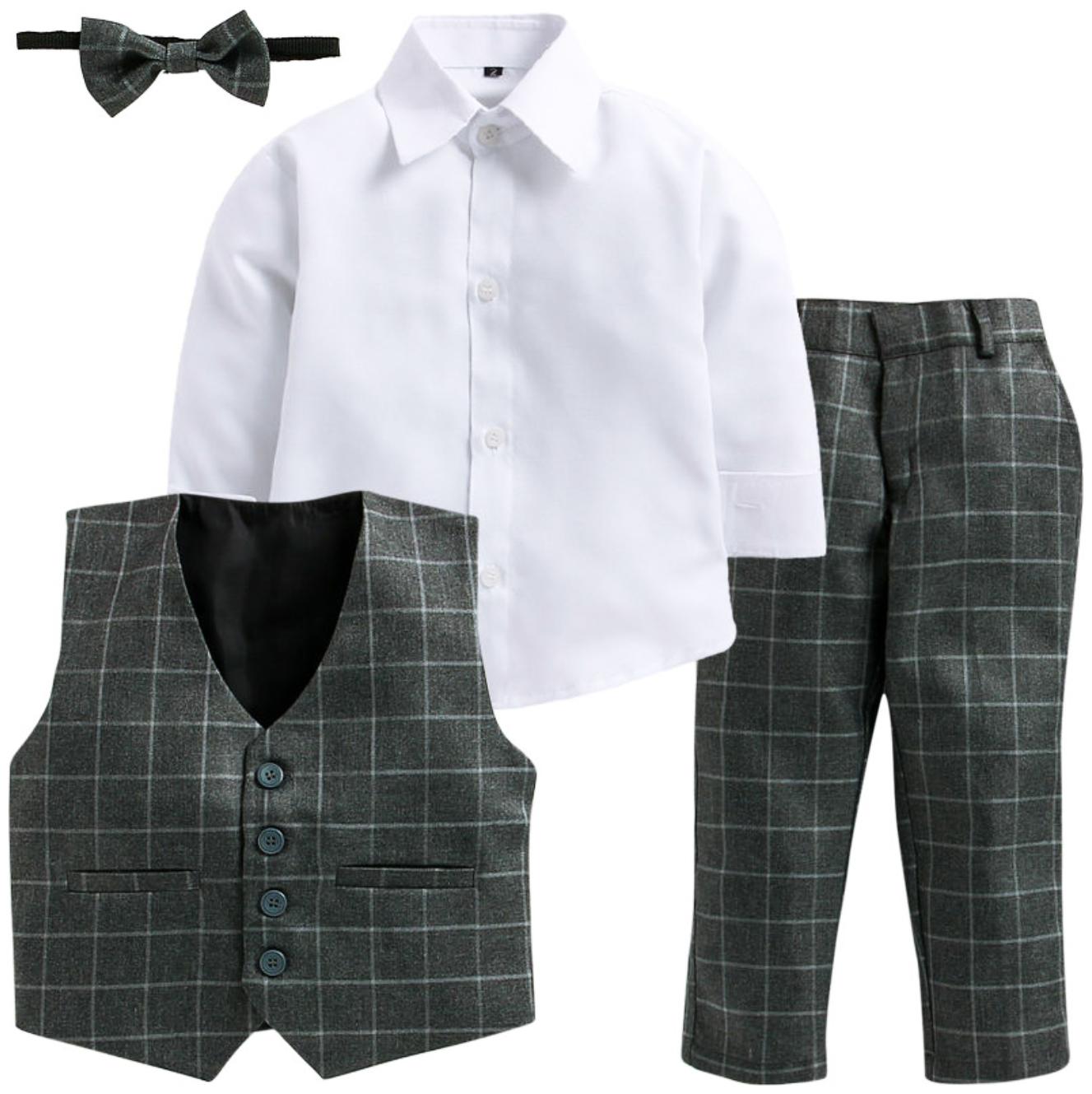 

Jeetethnics Grey White Boys Waistcoat Suit Set Grey White