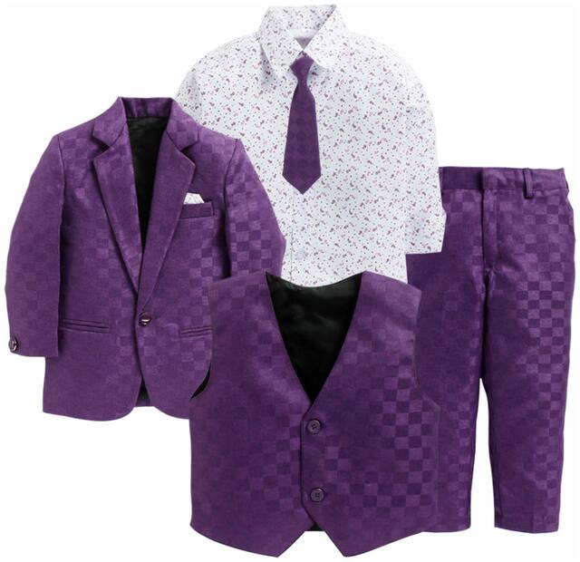 Jeetethnics Purple and White  Boys Coat Suit Set