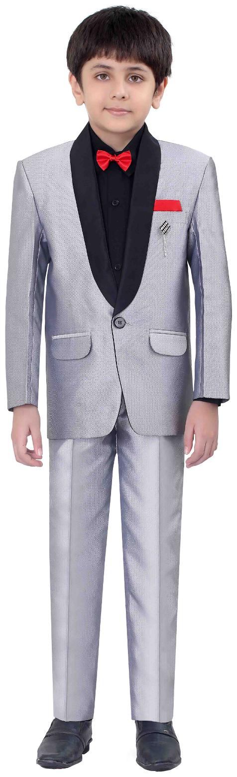 

Jeetethnics Boy Silk blend Solid Kurta pyjama set - Grey
