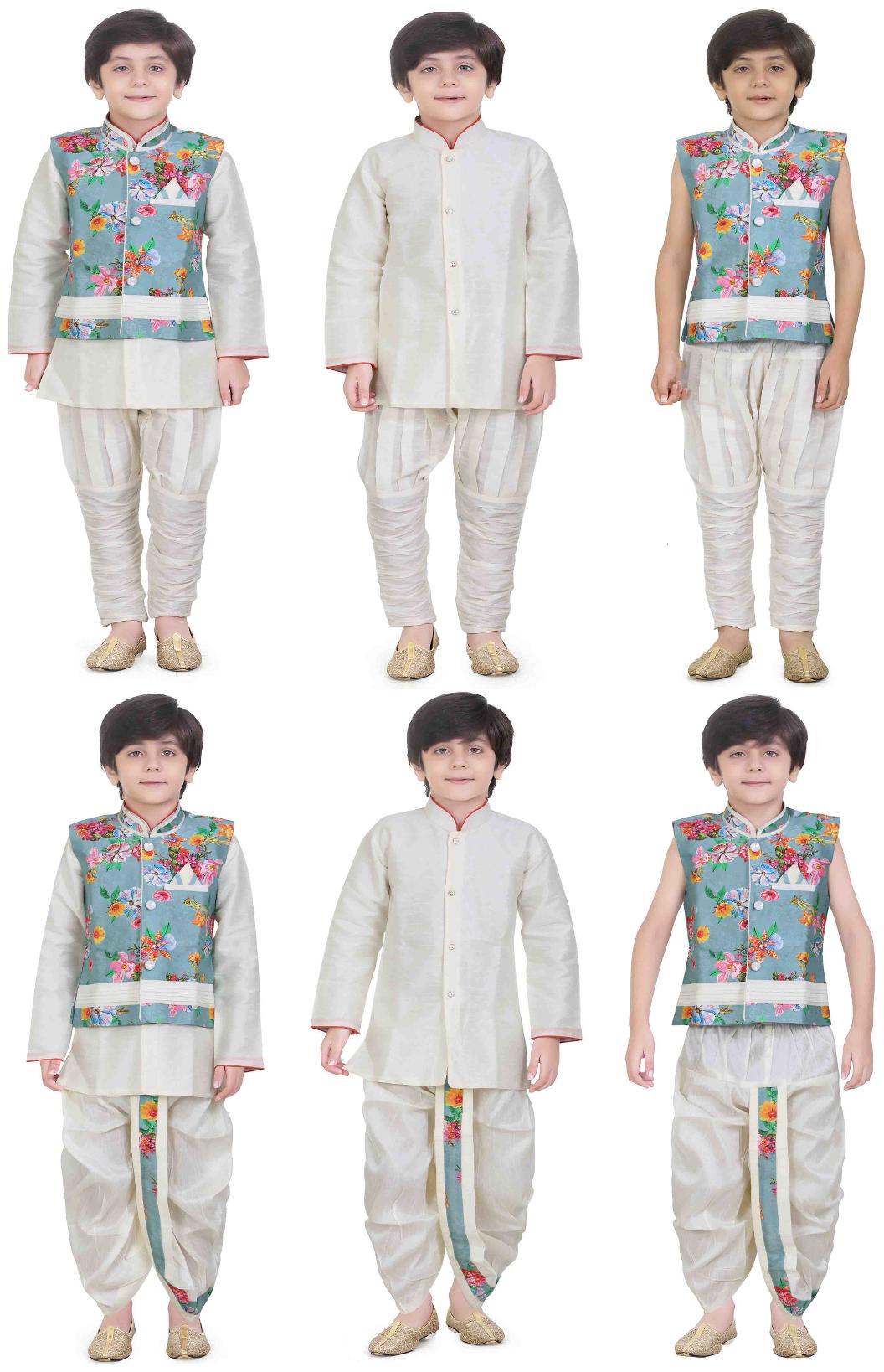 

Jeetethnics Boy Silk blend Solid Kurta pyjama set - Cream