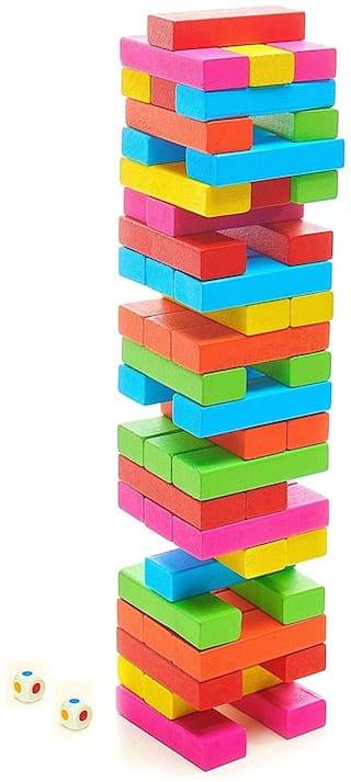 Jenga Blocks Toppling Tower - Colored Stacking and Tumbling Timbers Tower Game Jenga 54 pcs Board Games Zenga Building Blocks Wood Construction