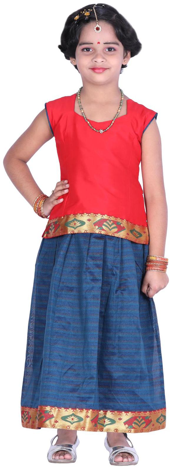 

JISB Girl s Silk blend Solid Short sleeves Lehenga choli - Blue