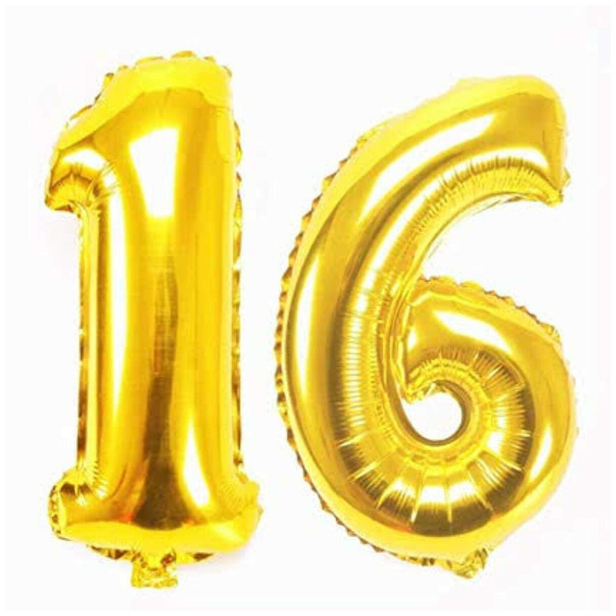 

JMO27Deals 16 Numbers Golden Foil Birthday-Anniversary Party Decorations Balloon (Golden Pack of 2)