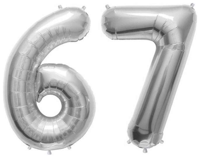 

JMO27Deals 67 Numbers Silver Foil Birthday-Anniversary Party Decorations Balloon (Silver Pack of 2)