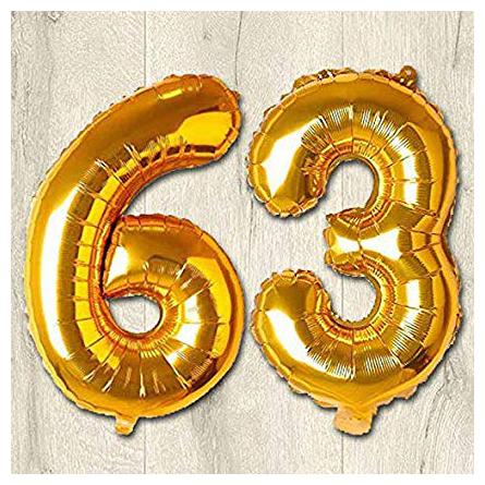

JMO27Deals 63 Numbers Golden Foil Birthday-Anniversary Party Decorations Balloon (Golden Pack of 2)