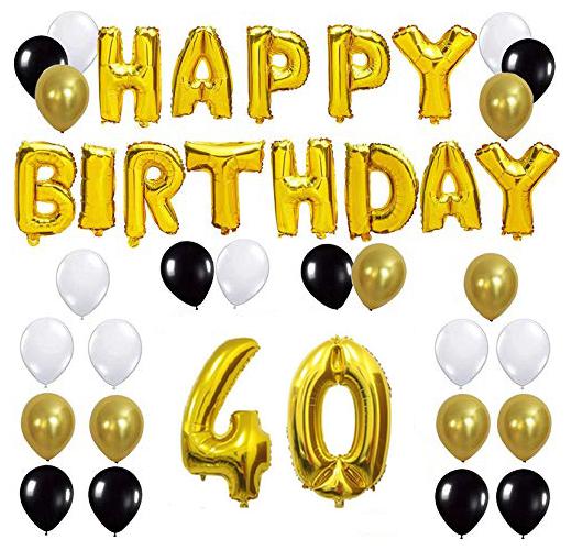 

JMO27Deals Solid 40th Happy Birthday Balloon Letter Foil Balloon Set of 45 Decoration Balloons Kit (Golden Black White Each 10 Set of 45)