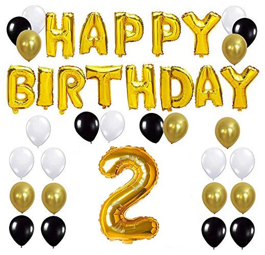 

JMO27Deals Solid 2nd Happy Birthday Balloon Letter Foil Balloon Set of 44 Decoration Balloons Kit (Golden Black White Each 10 Pack of 44)