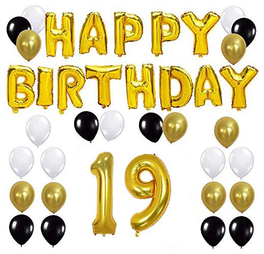 

JMO27Deals Solid 19th Happy Birthday Balloon Letter Foil Balloon Set of 45 Decoration Balloons Kit (Golden Black White Each 10 Set of 45)