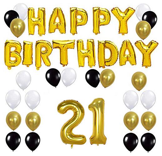 

JMO27Deals Solid 21st Happy Birthday Balloon Letter Foil Balloon Set of 45 Decoration Balloons Kit (Golden Black White Each 10 Set of 45)