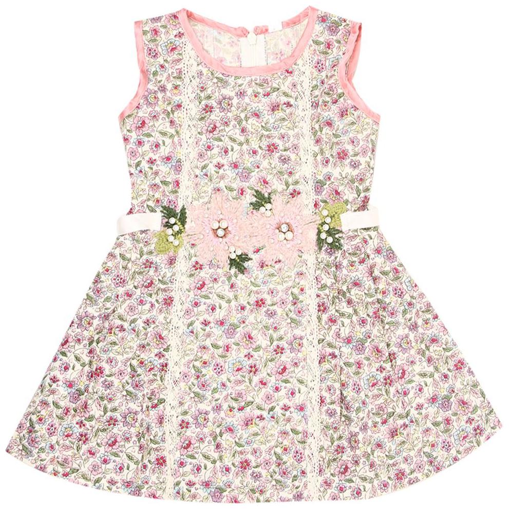 

K C O 89 Pink Cotton Blend Sleeveless Knee Length Princess Frock ( Pack of 1 )