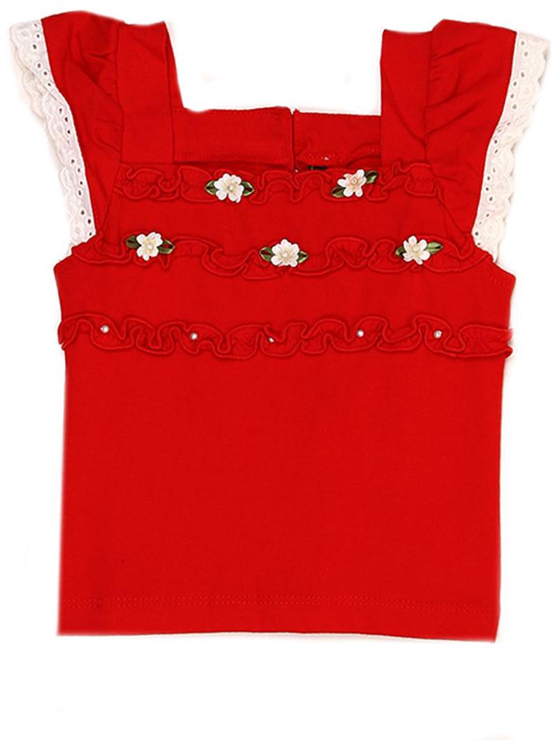 

K C O 89 Cotton Embellished Top for Baby Girl - Red