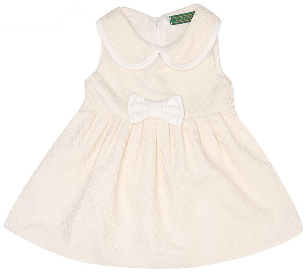 

K C O 89 White Cotton Blend Sleeveless Knee Length Collar Frock ( Pack of 1 )