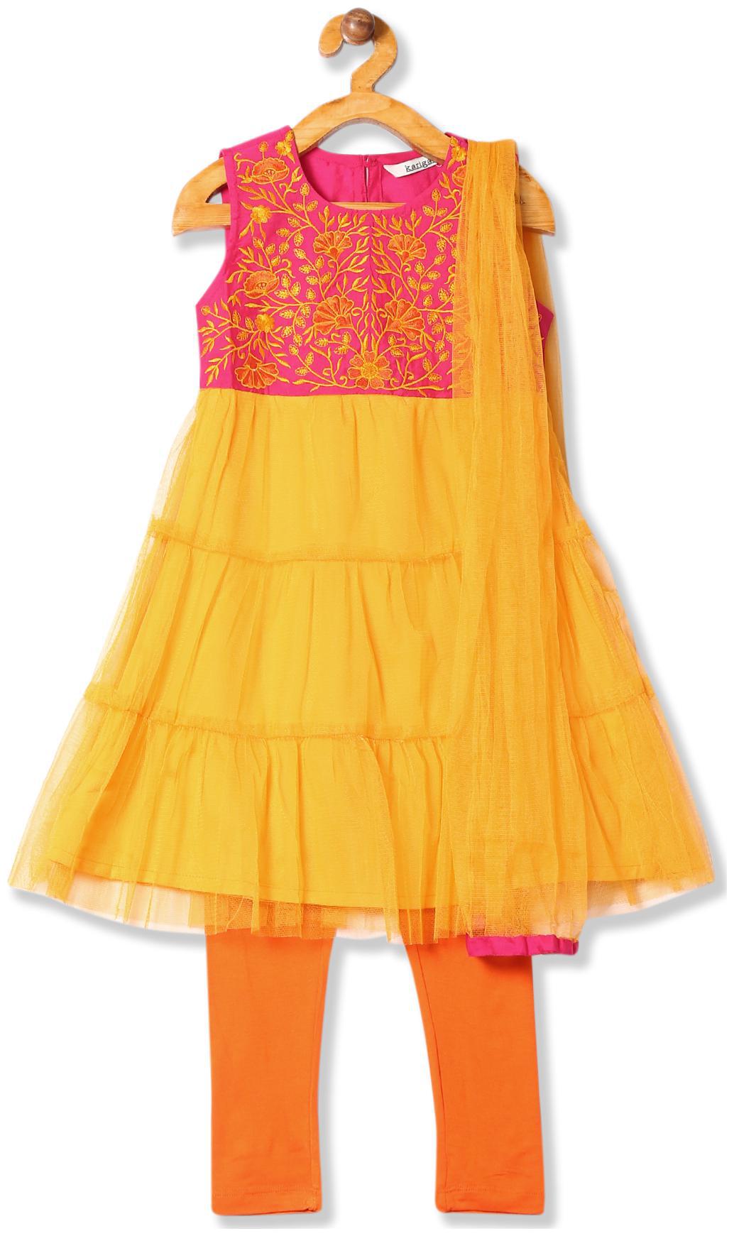 

Karigari Girl s Polyester Printed Sleeveless Kurti salwar set - Multi