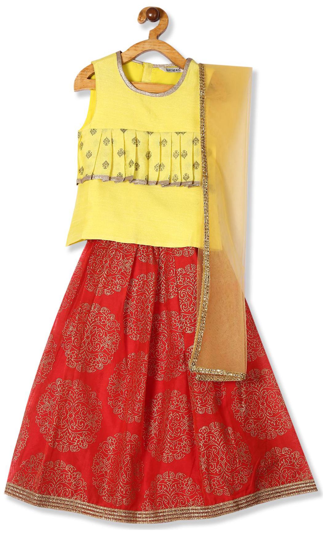 

Karigari Girl s Polyester Printed Sleeveless Kurti salwar set - Multi