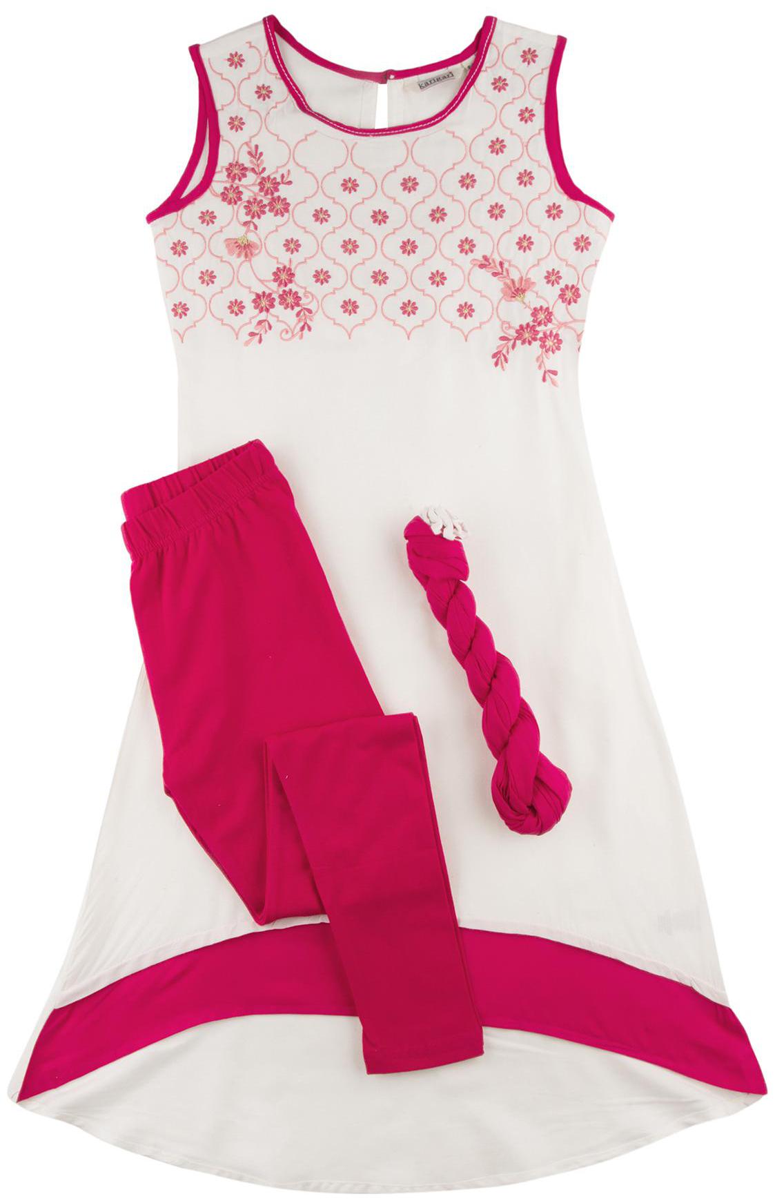 

Karigari Girl s Viscose Self design Sleeveless Kurti salwar set - Multi