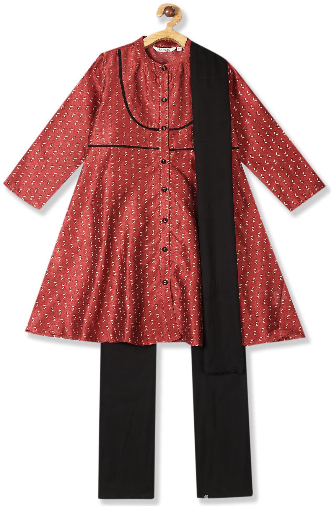 

Karigari Girl s Polyester Printed Full sleeves Kurti salwar set - Multi