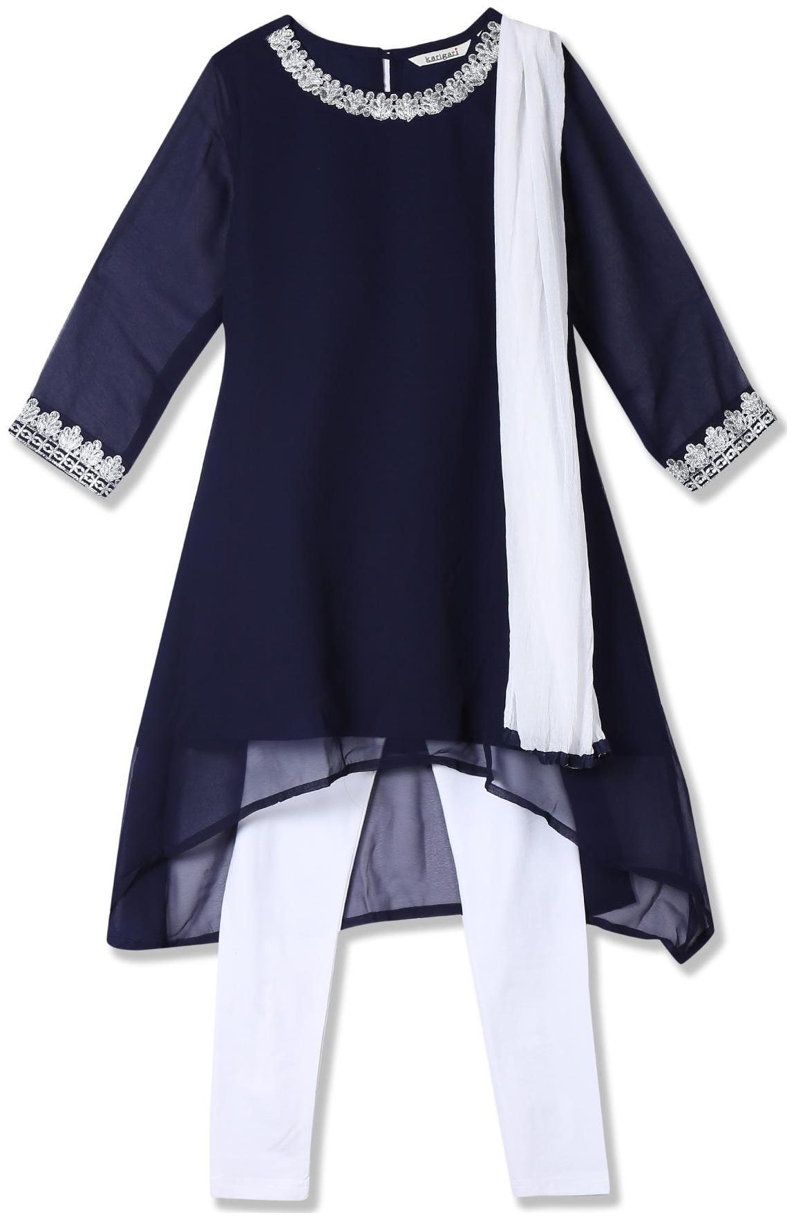 

Karigari Girl s Polyester Solid 3 4th sleeves Kurti salwar set - Multi
