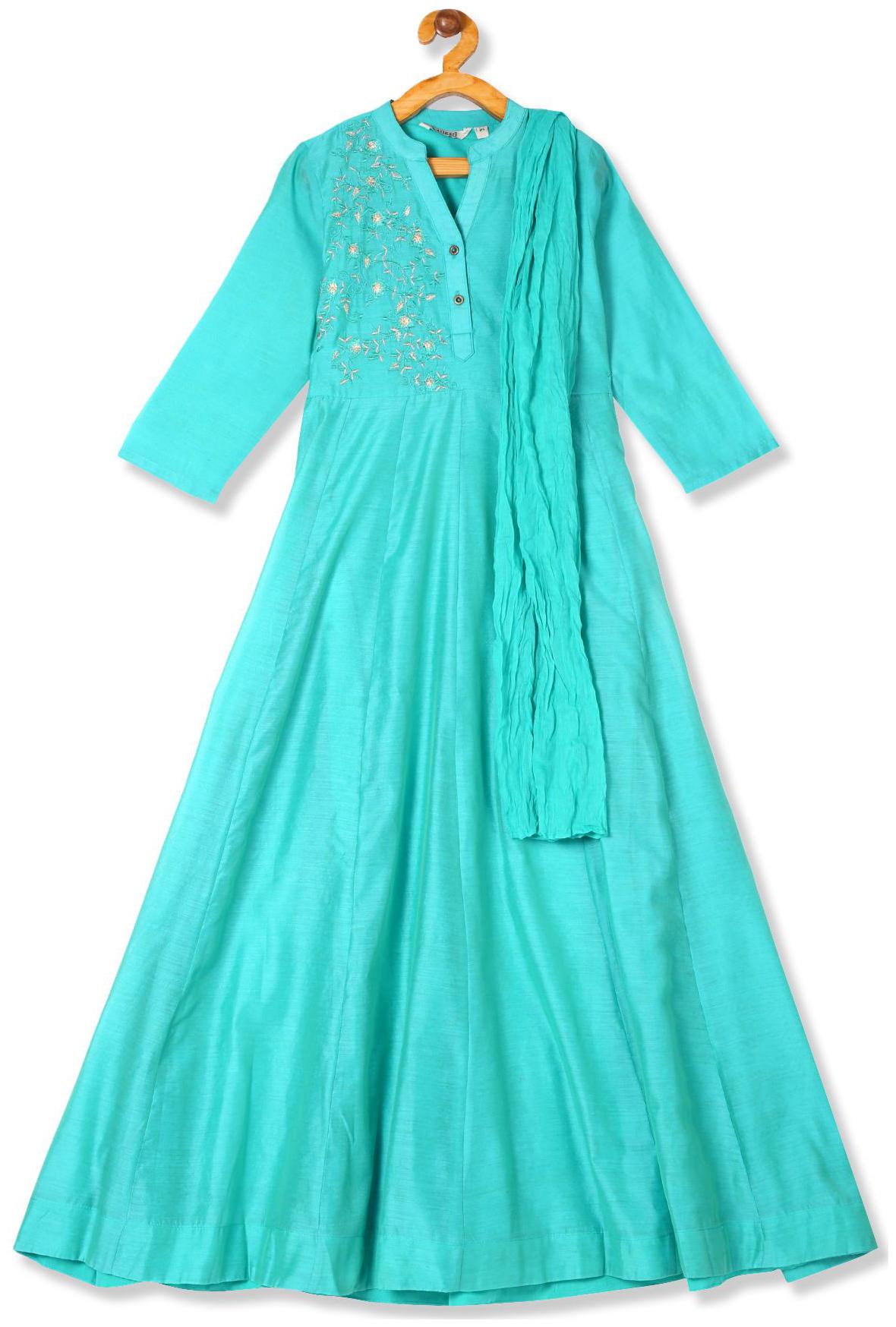 

Karigari Girl s Polyester Embellished Full sleeves Kurta kurti - Green