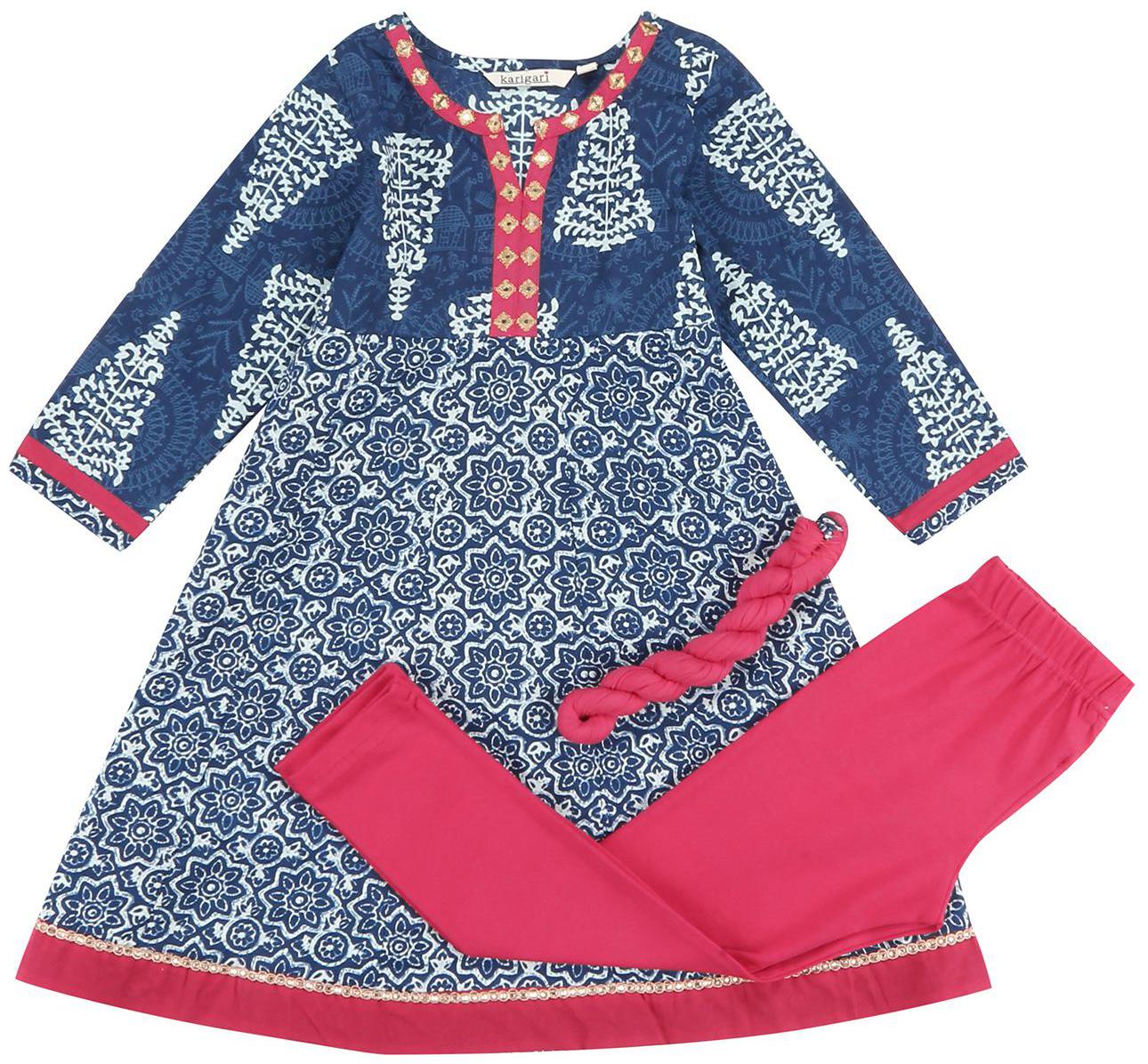 

Karigari Girl s Cotton Printed Full sleeves Kurta kurti - Multi