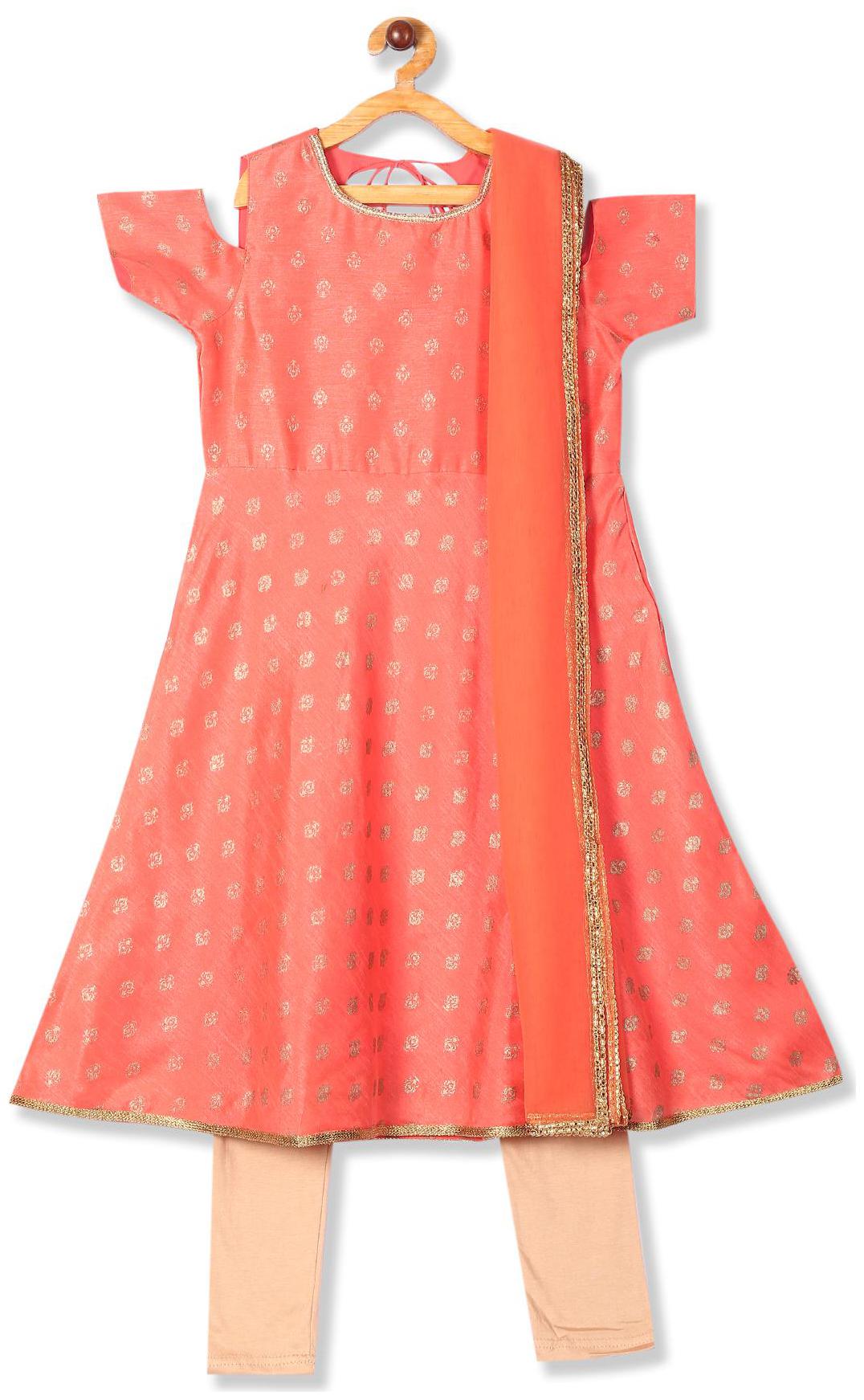 

Karigari Girl s Polyester Printed Short sleeves Kurti salwar set - Multi