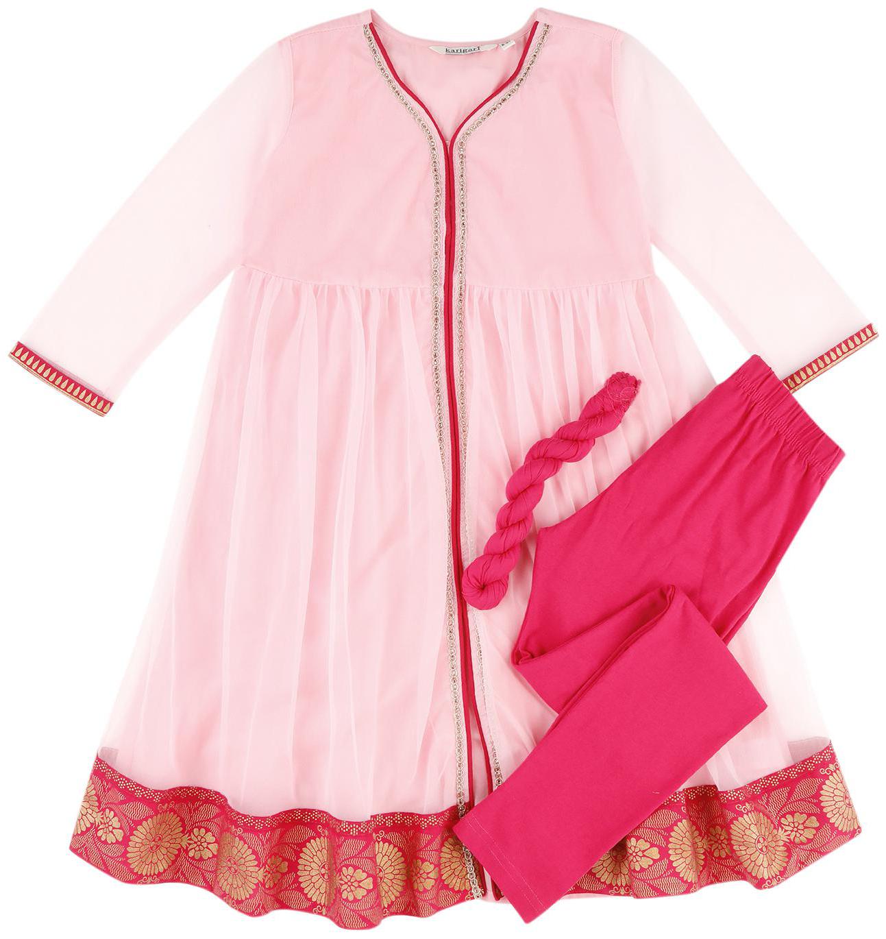 

Karigari Girl s Cotton Self design Full sleeves Kurta kurti - Multi