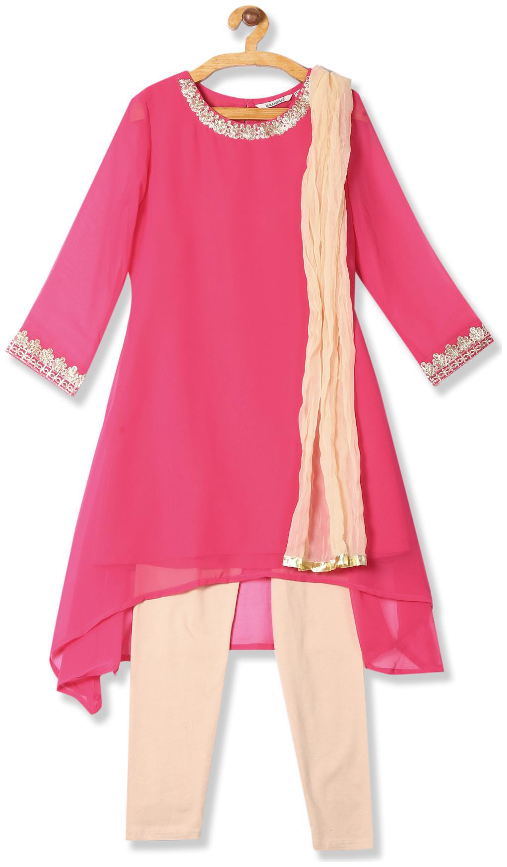

Karigari Girl s Polyester Self design Full sleeves Kurti salwar set - Multi