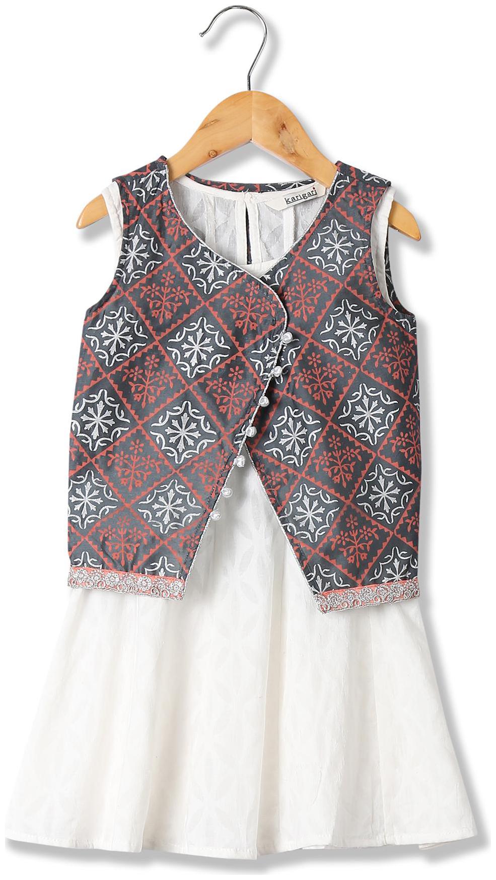

Karigari Girl s Cotton Printed Sleeveless Kurti salwar set - Multi