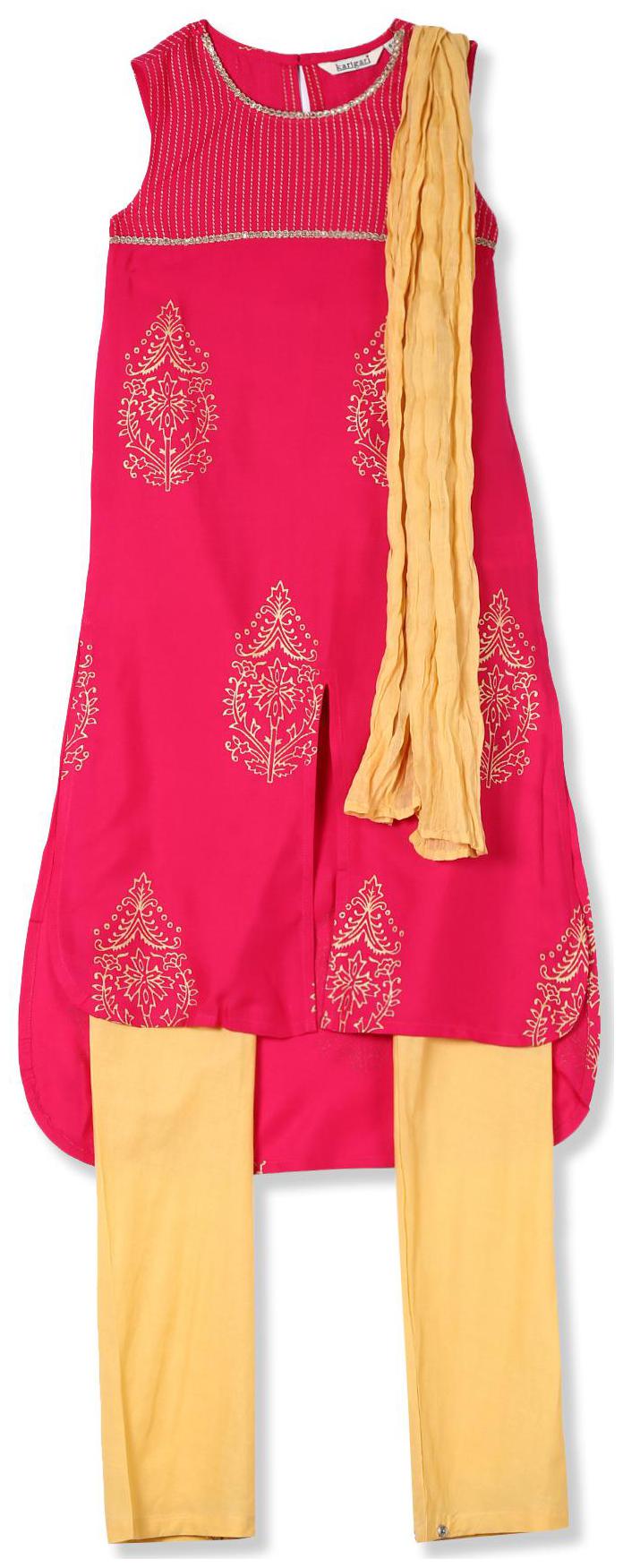 

Karigari Girl s Viscose Printed Sleeveless Kurti salwar set - Multi