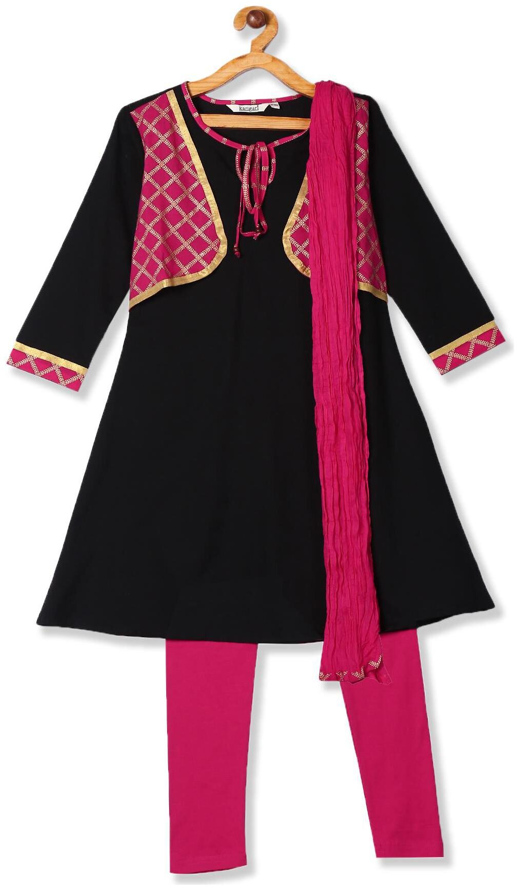 

Karigari Girl s Cotton Solid Full sleeves Kurti salwar set - Multi