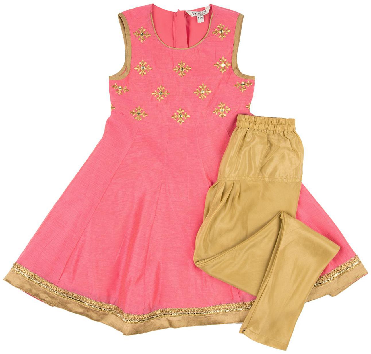 

Karigari Girl s Polyester Self design Sleeveless Kurti salwar set - Multi