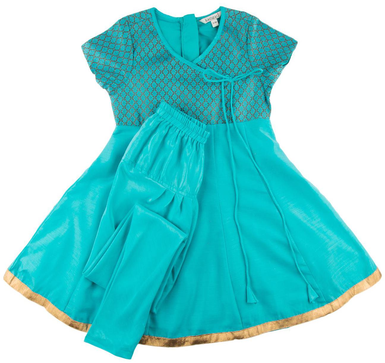 

Karigari Girl s Polyester Self design Short sleeves Kurta kurti - Blue
