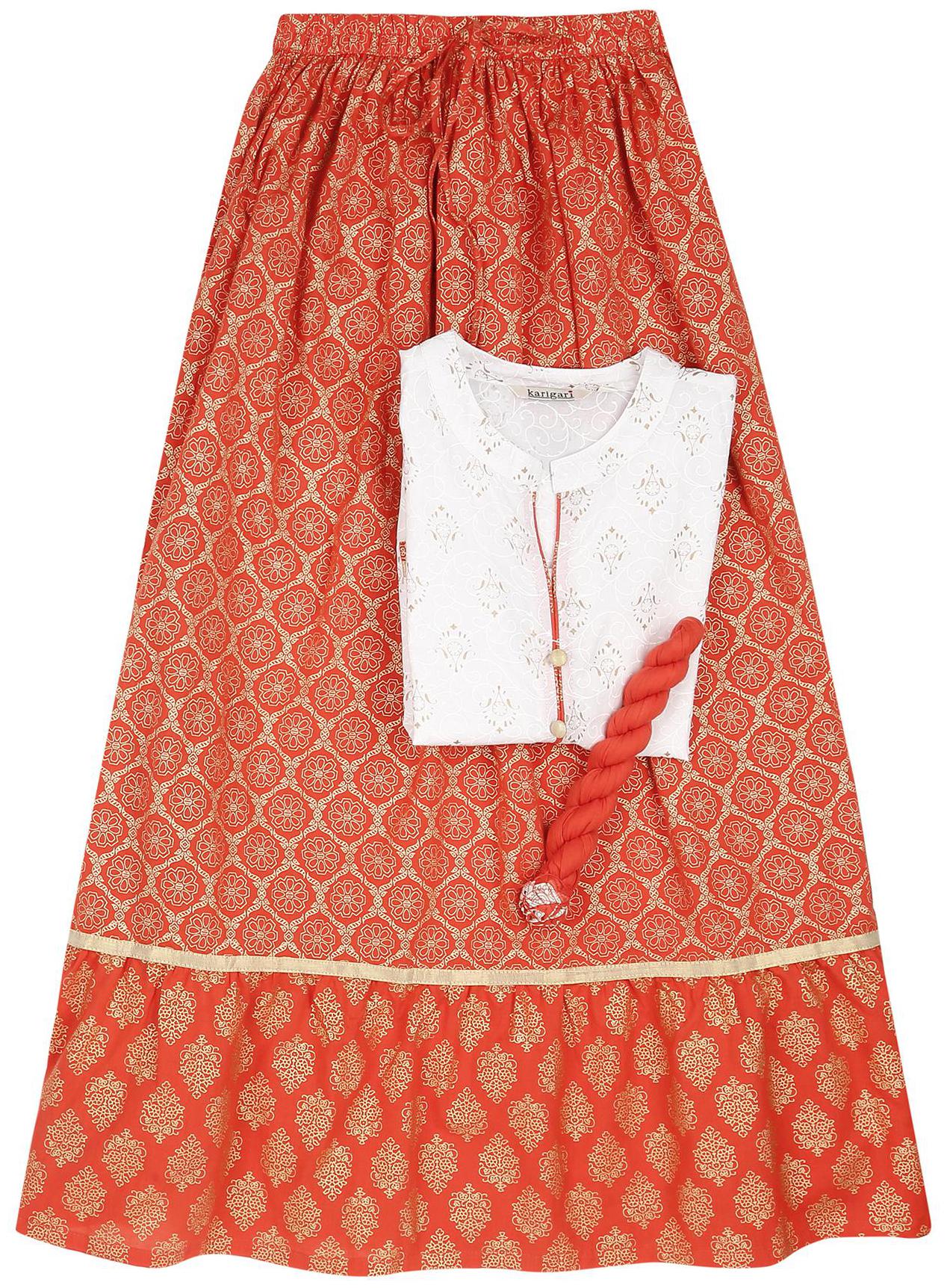 

Karigari Girl s Cotton Printed Full sleeves Kurti salwar set - Multi