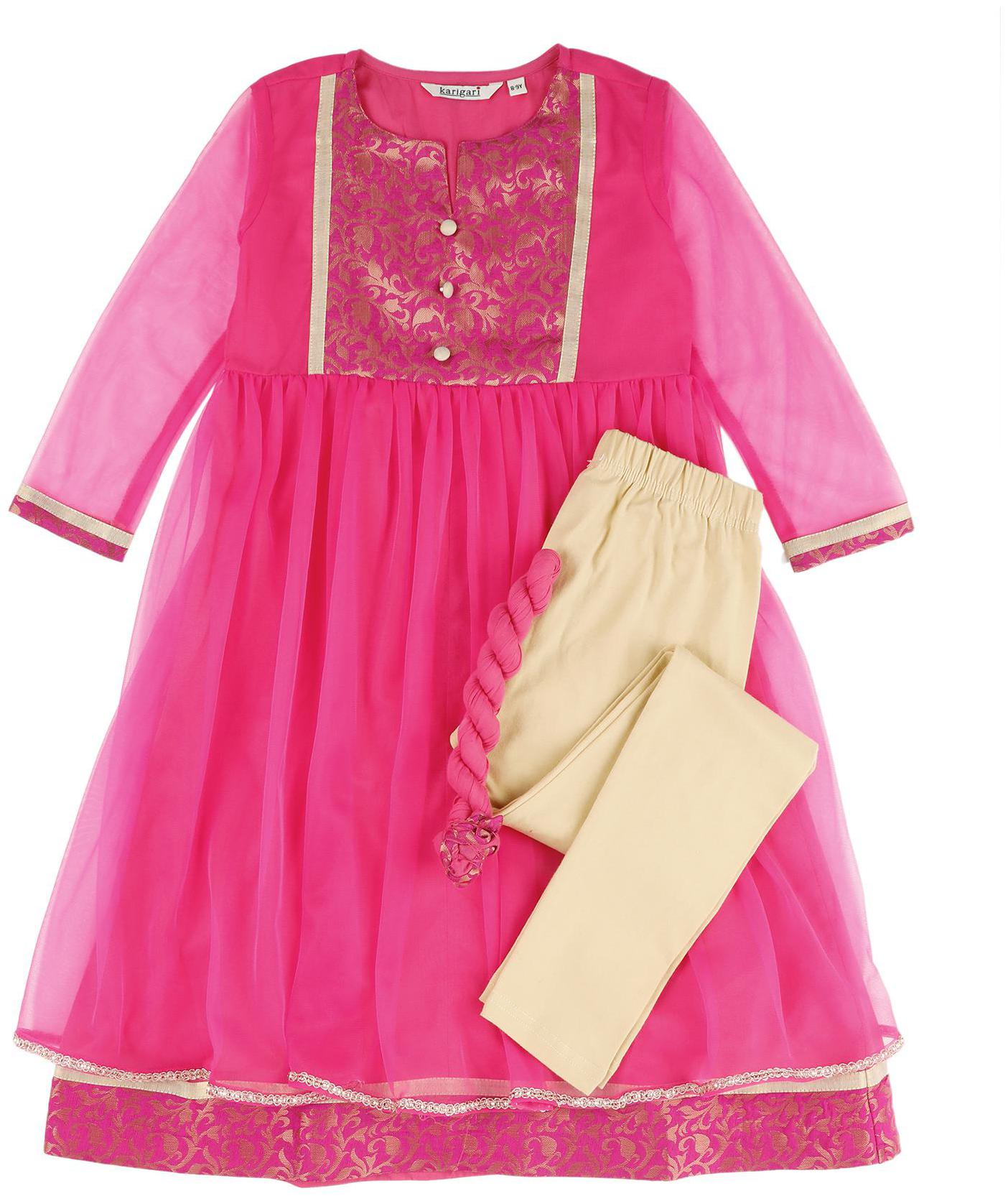 

Karigari Girl s Cotton Solid Full sleeves Kurta kurti - Multi