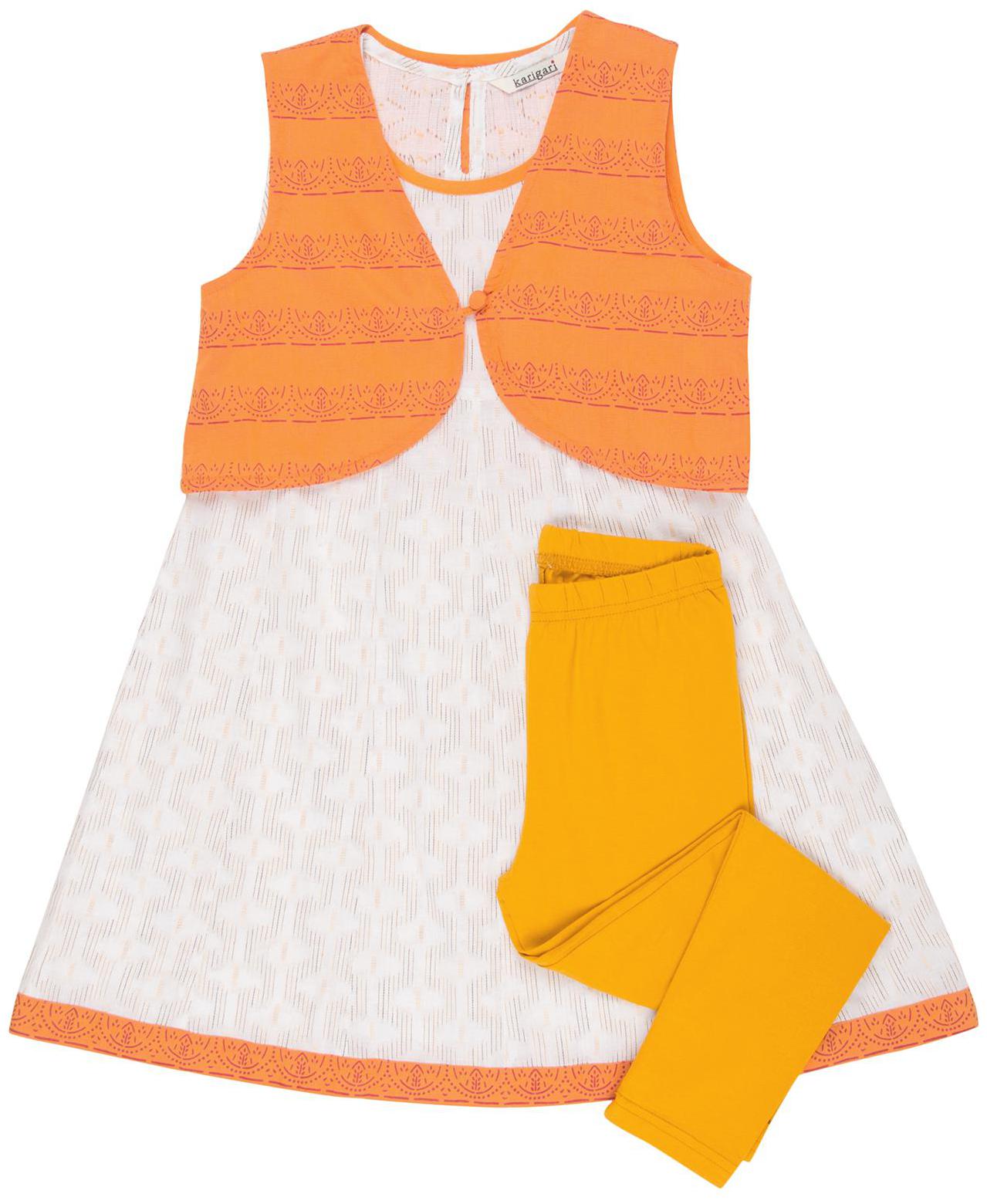 

Karigari Girl s Cotton Printed Sleeveless Kurti salwar set - Multi
