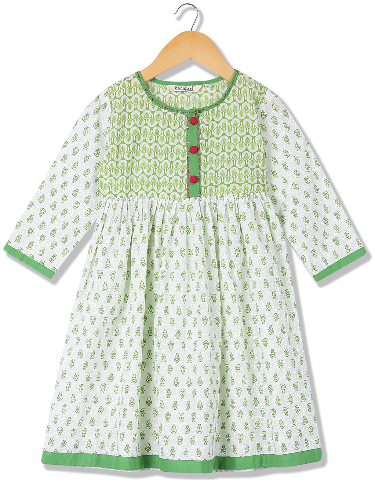 

Karigari Girl s Cotton Printed Full sleeves Kurta kurti - Multi
