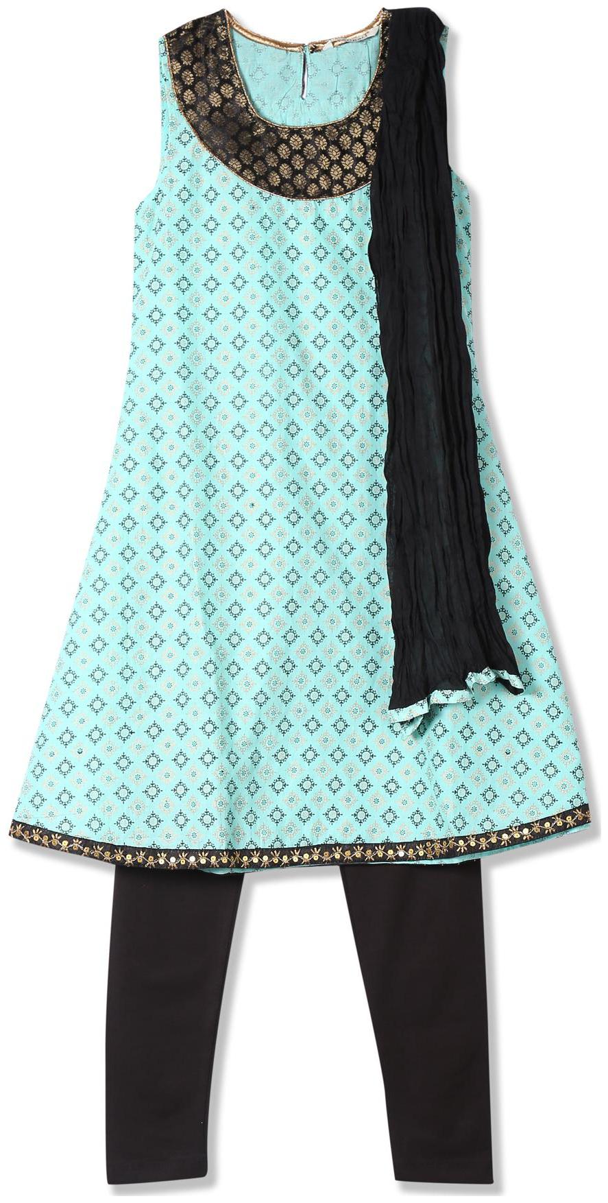 

Karigari Girl s Cotton Printed Sleeveless Kurti salwar set - Multi