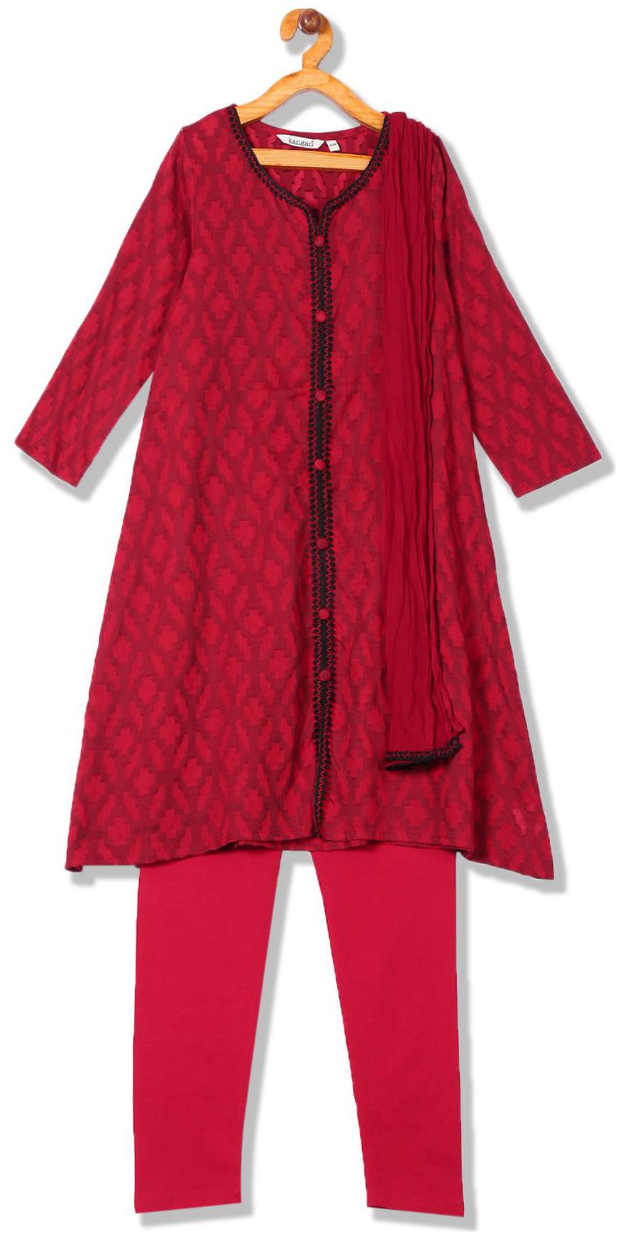 

Karigari Girl s Cotton Self design Full sleeves Kurta kurti - Multi
