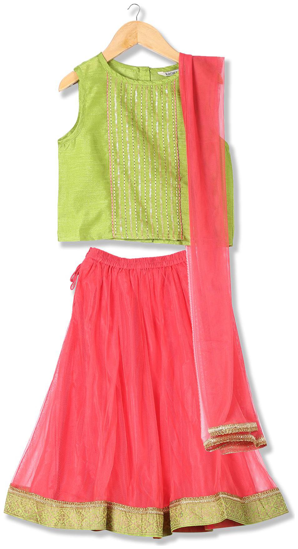 

Karigari Girl s Polyester Self design Sleeveless Kurti salwar set - Multi