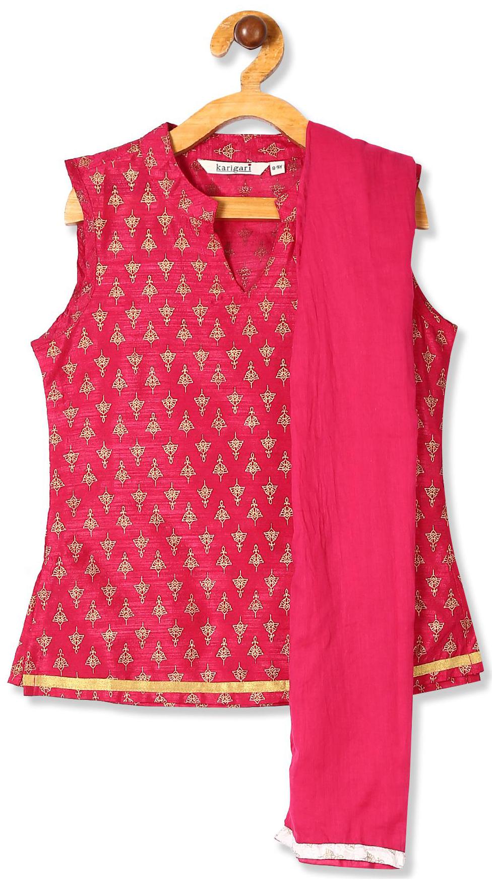 

Karigari Girl s Nylon Checked Sleeveless Kurta kurti - Multi