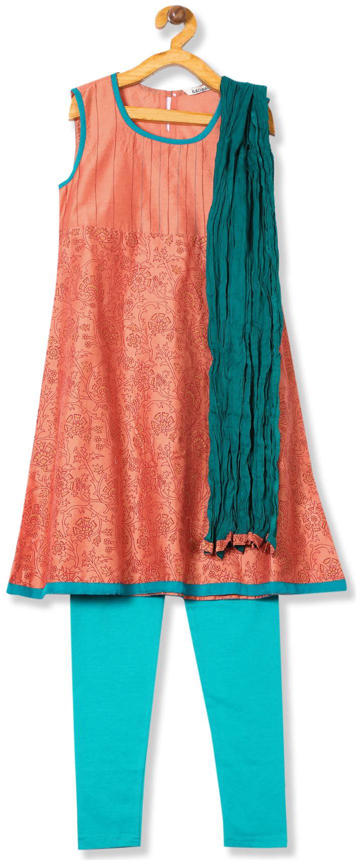 

Karigari Girl s Cotton Printed Short sleeves Kurta kurti - Multi