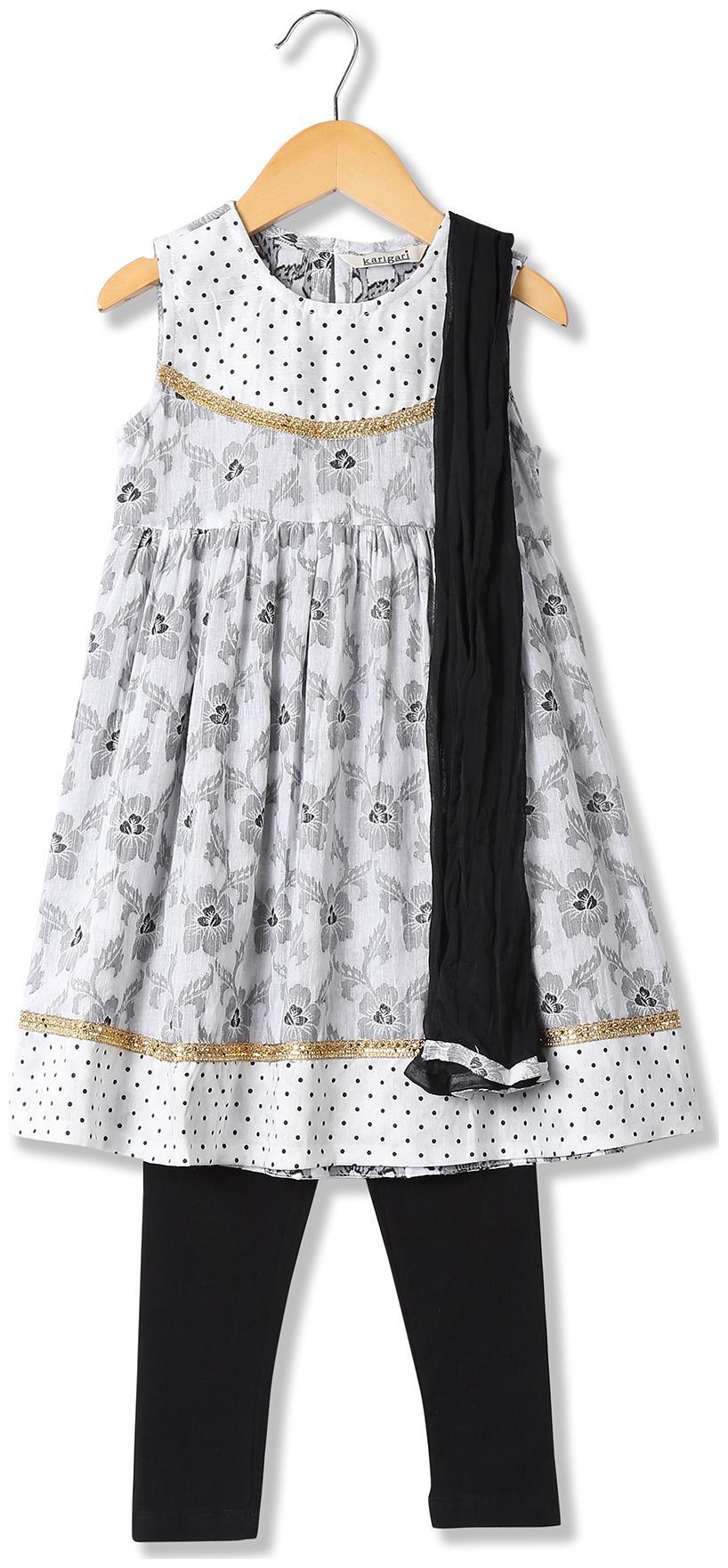 

Karigari Girl s Cotton Printed Sleeveless Kurti salwar set - Multi