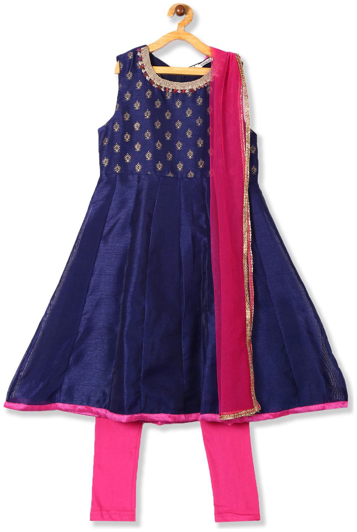 

Karigari Girl s Polyester Printed Sleeveless Kurti salwar set - Multi