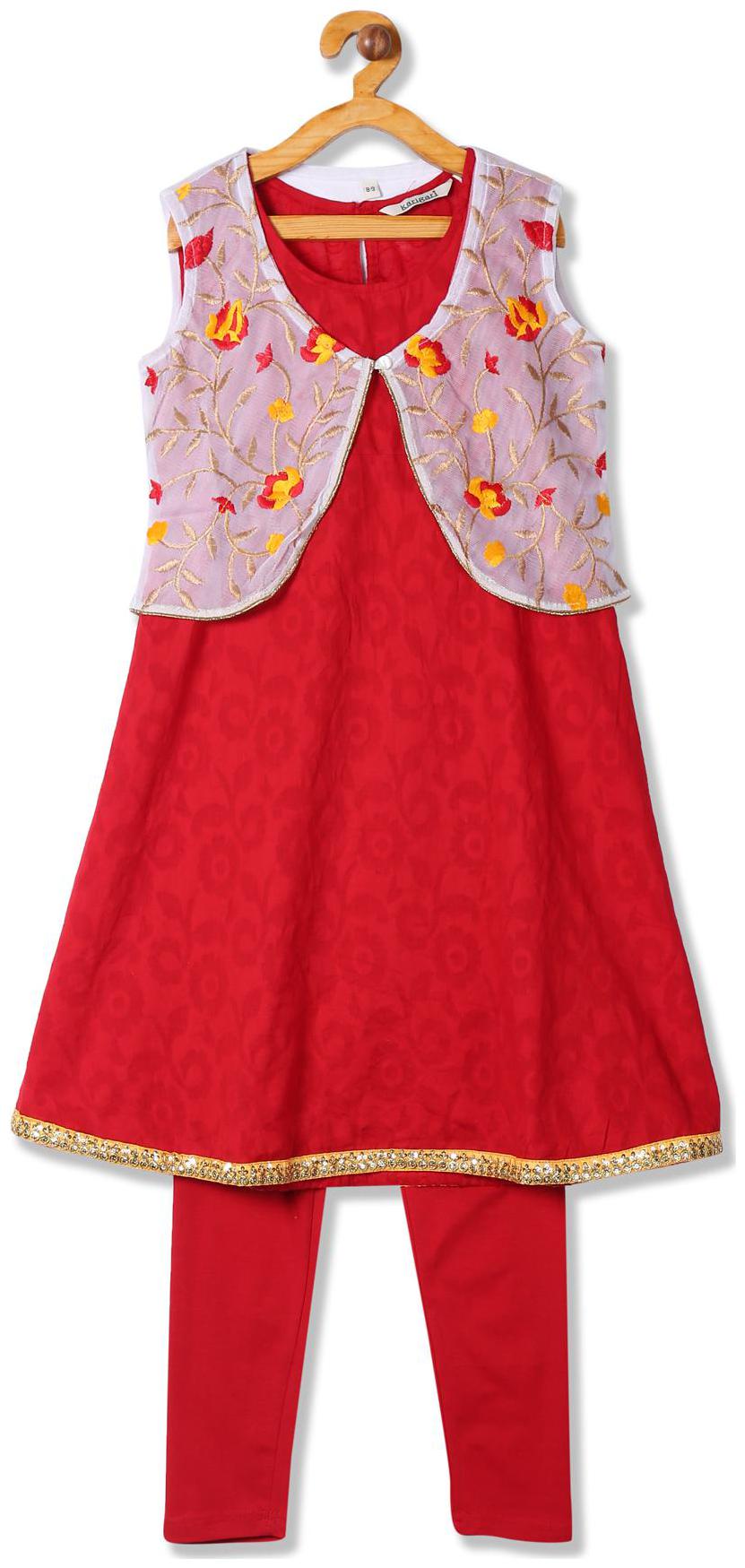 

Karigari Girl s Cotton Printed Sleeveless Kurti salwar set - Multi